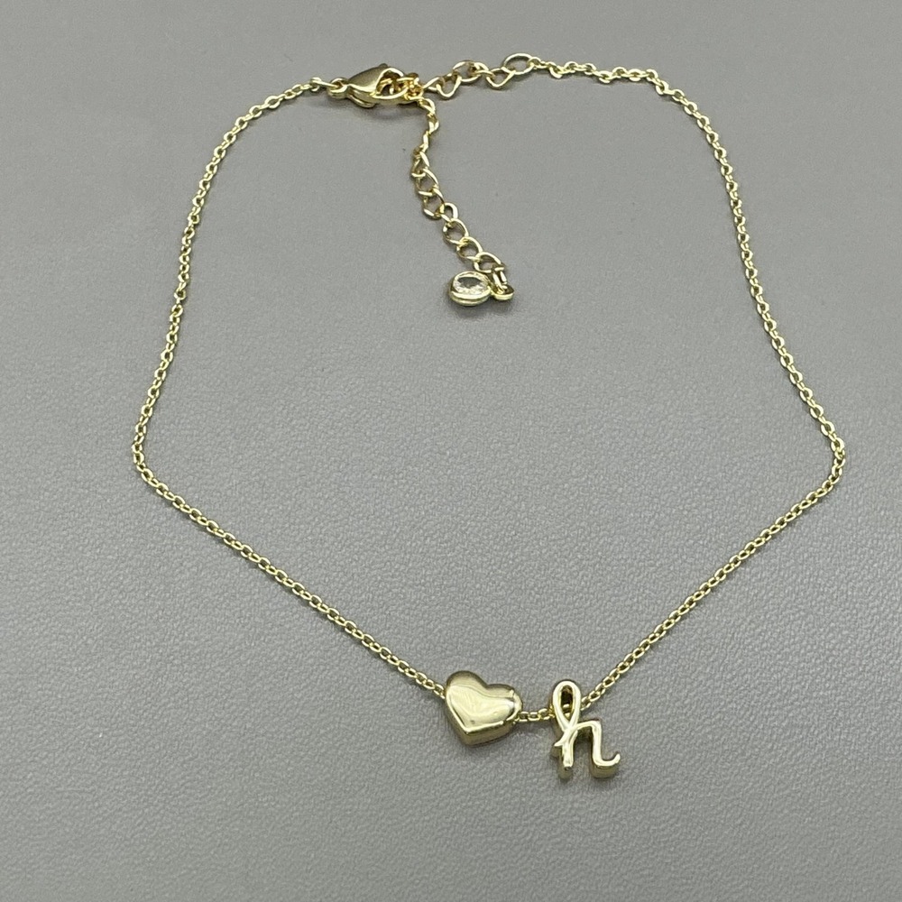Anklet Gold Tone Heart Initial H Charm Dainty Ankle Bracelet Womens Jewelry